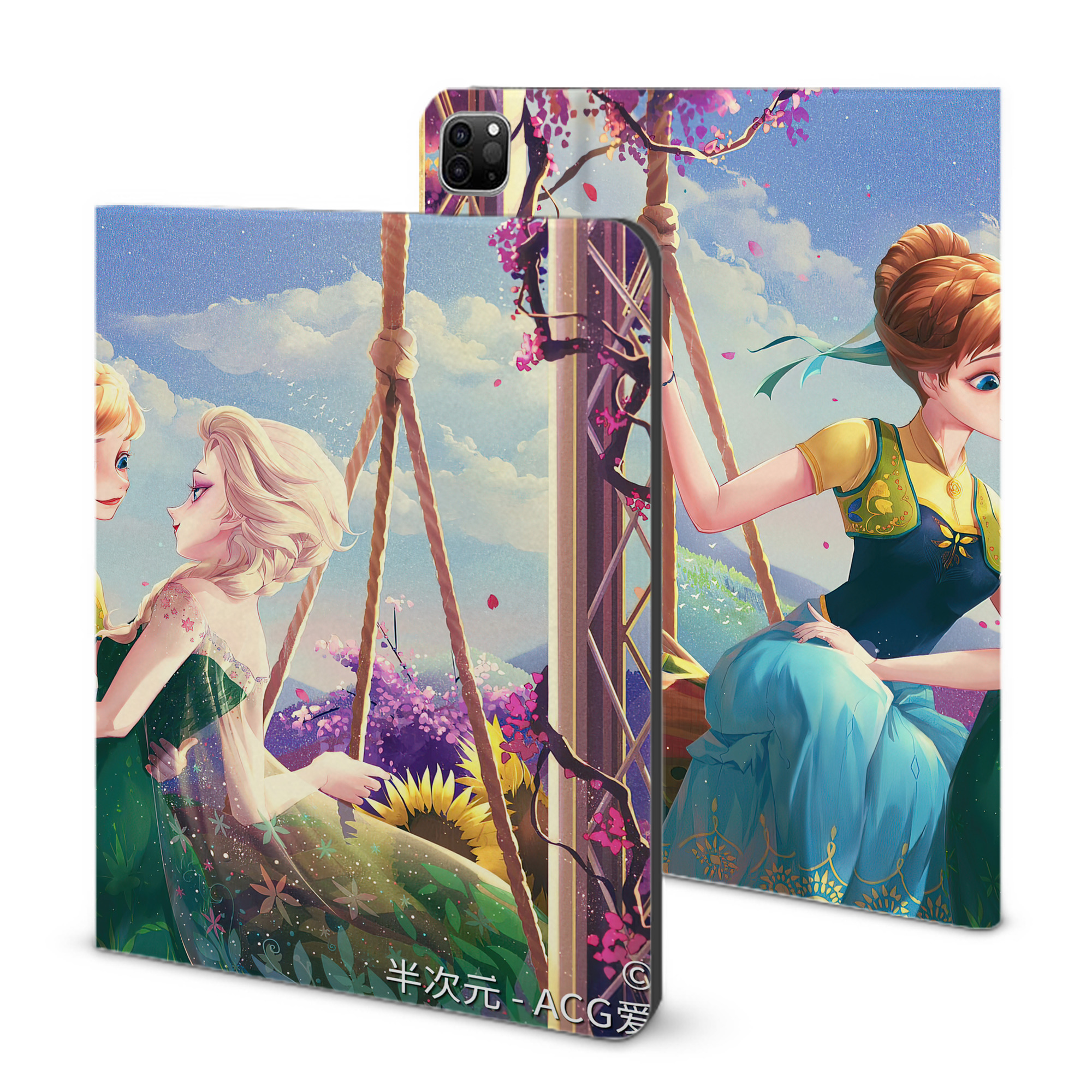 （画像用） アナと雪の女王 アンナ エルサ Frozen Anna Elsa IPad ケース ブック型 PUレザー TPU 耐衝撃 軽量 薄型 ペン収納なし 全面保護 IPad 各モデル対応